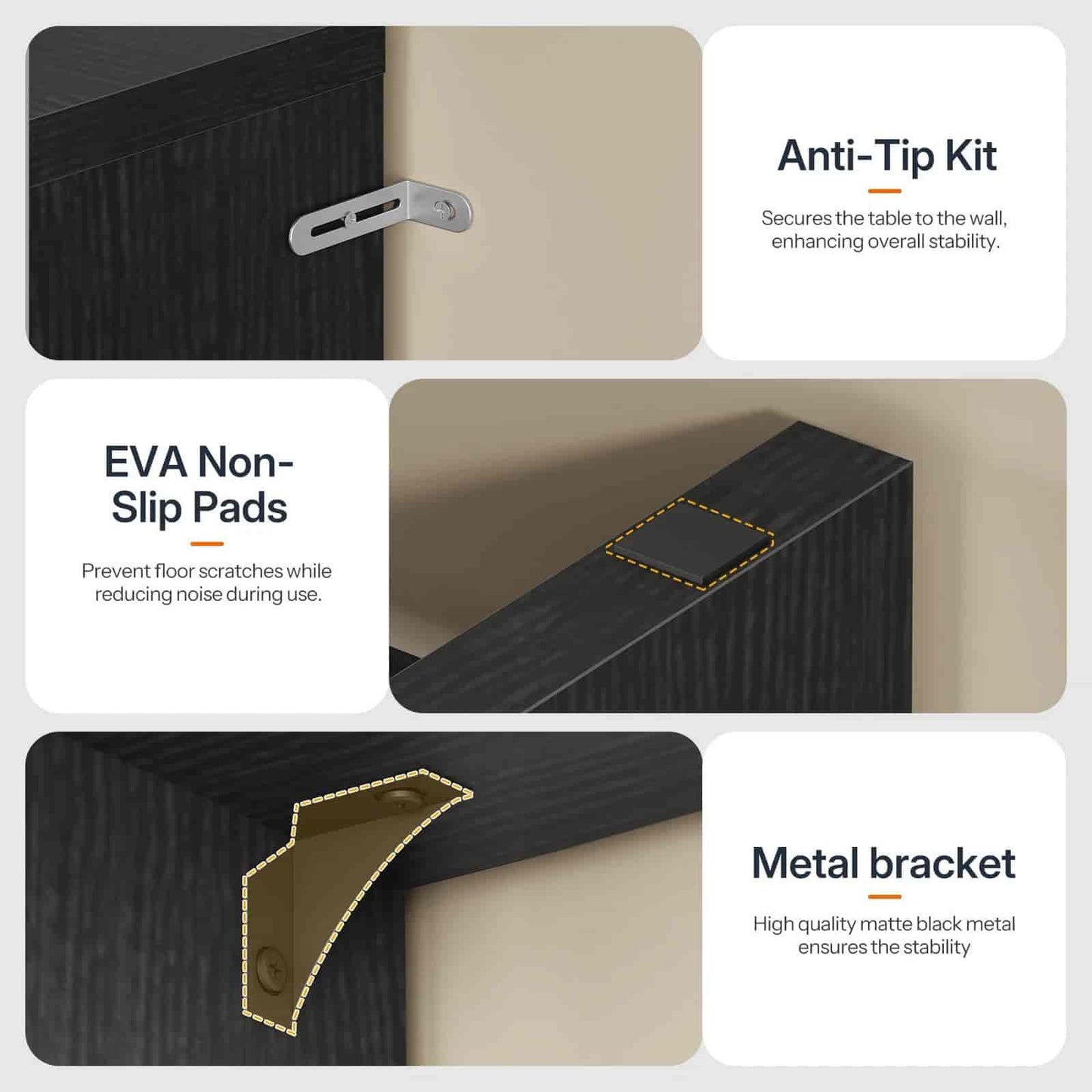 Collage of furniture stabilizers with text labels on a white background