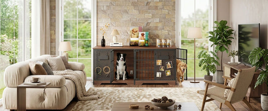 furniture style dog crate for large dogs in modern living room