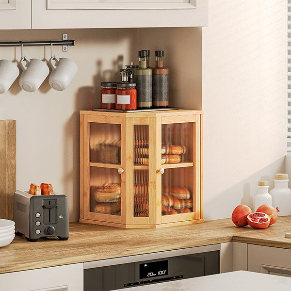 Kitchen Countertop Corner Bread Box, Large Capacity 2-Tier Bread Container