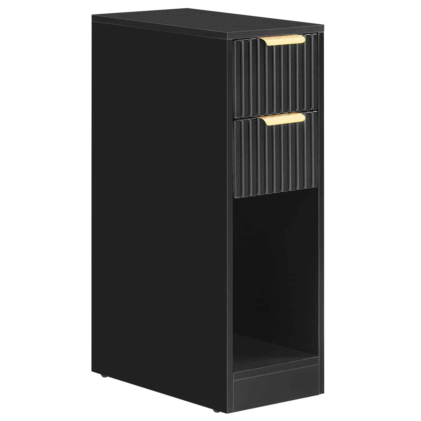 HOOBRO Slim Narrow 2-Drawer Black Fluted Nightstand