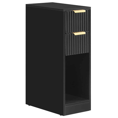 HOOBRO Slim Narrow 2-Drawer Black Fluted Nightstand