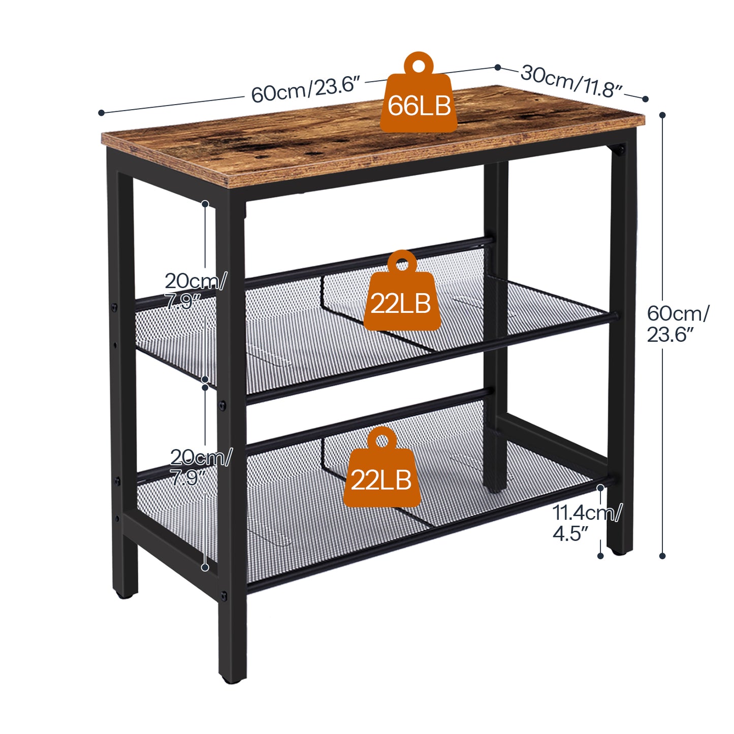 HOOBRO 3-Tier Narrow Side Table with Adjustable Shelves