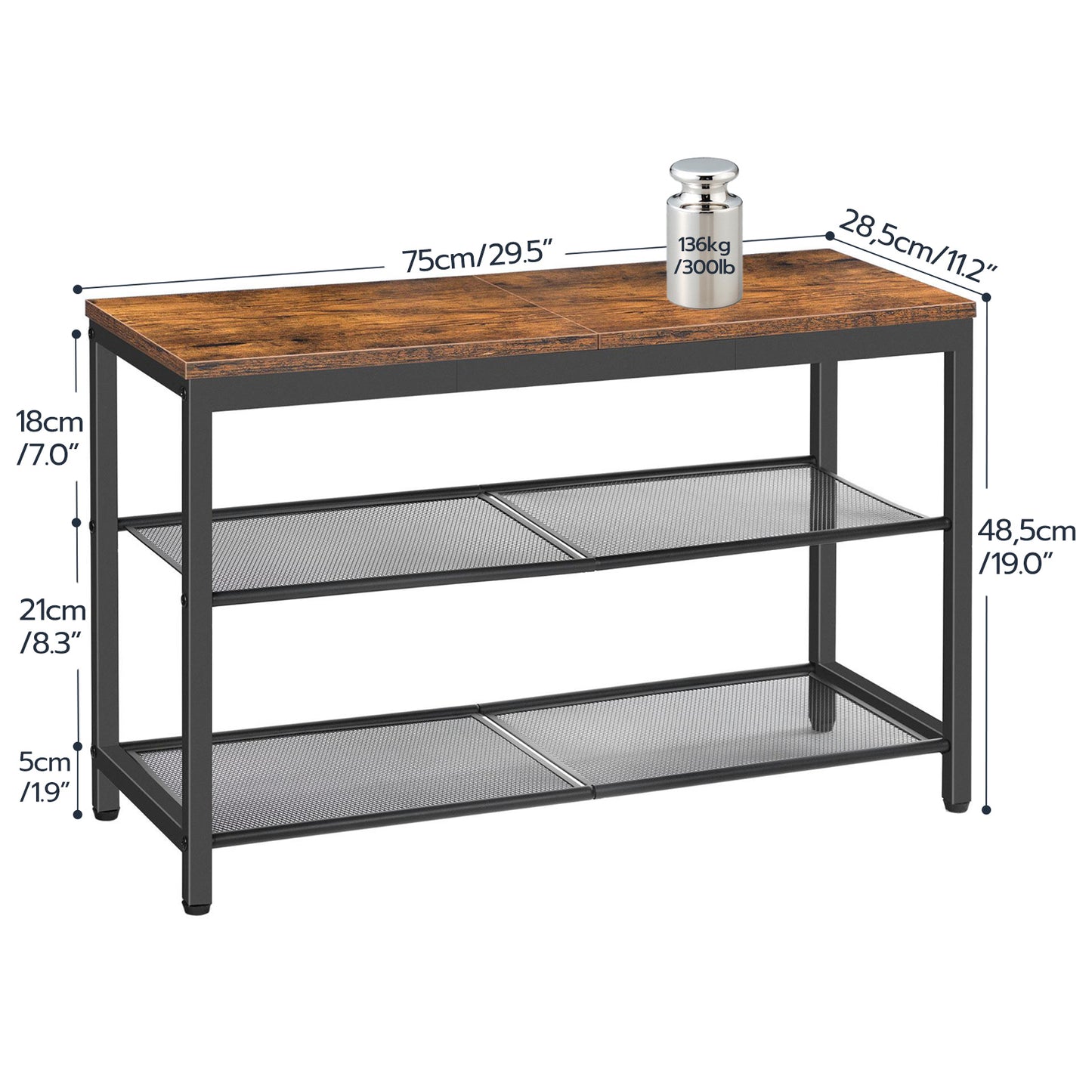 HOOBRO 29.5-inch Industrial Style 3-Tier Shoe Rack with Mesh Shelf