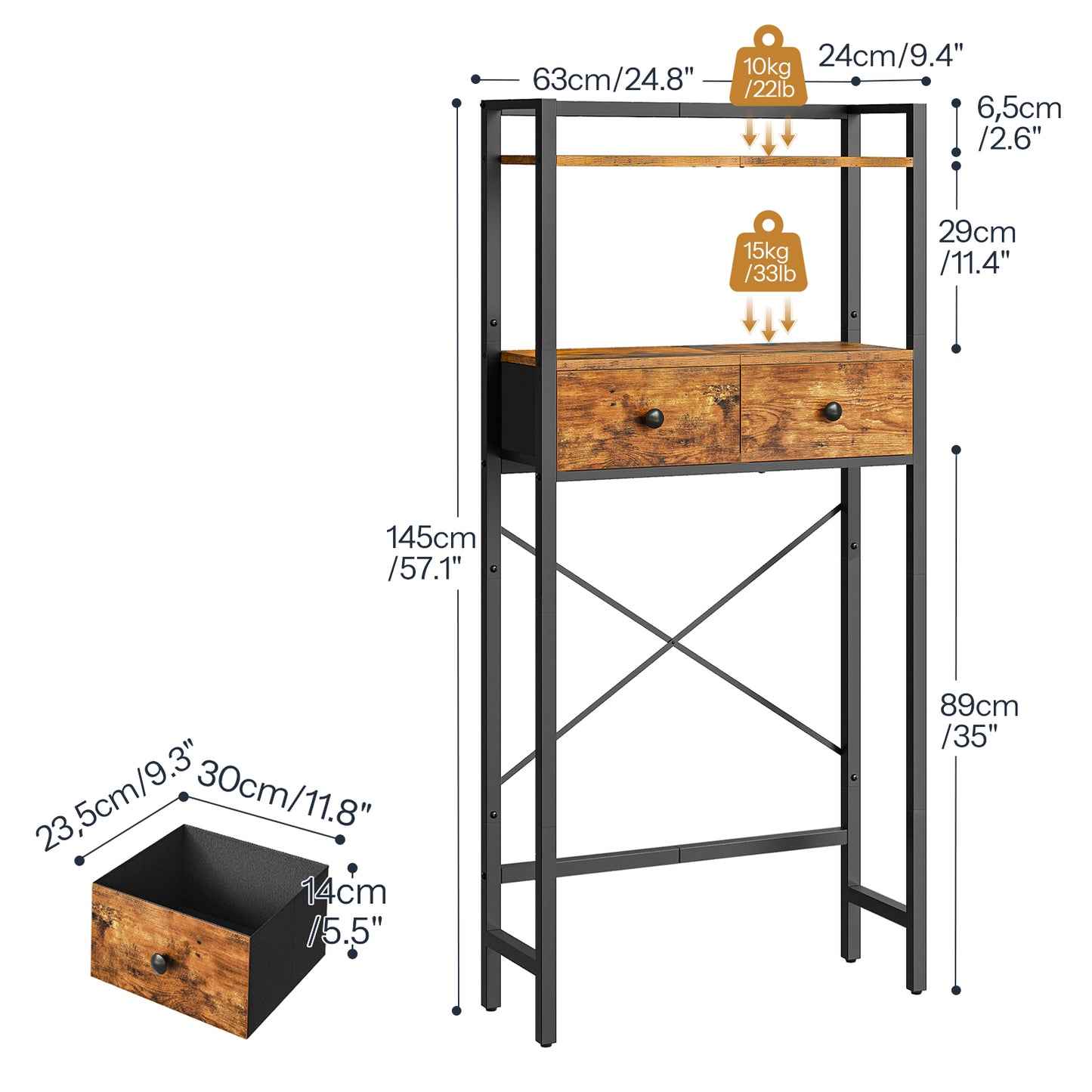 HOOBRO 3-Tier Over The Toilet Storage Rack with 2 Drawers