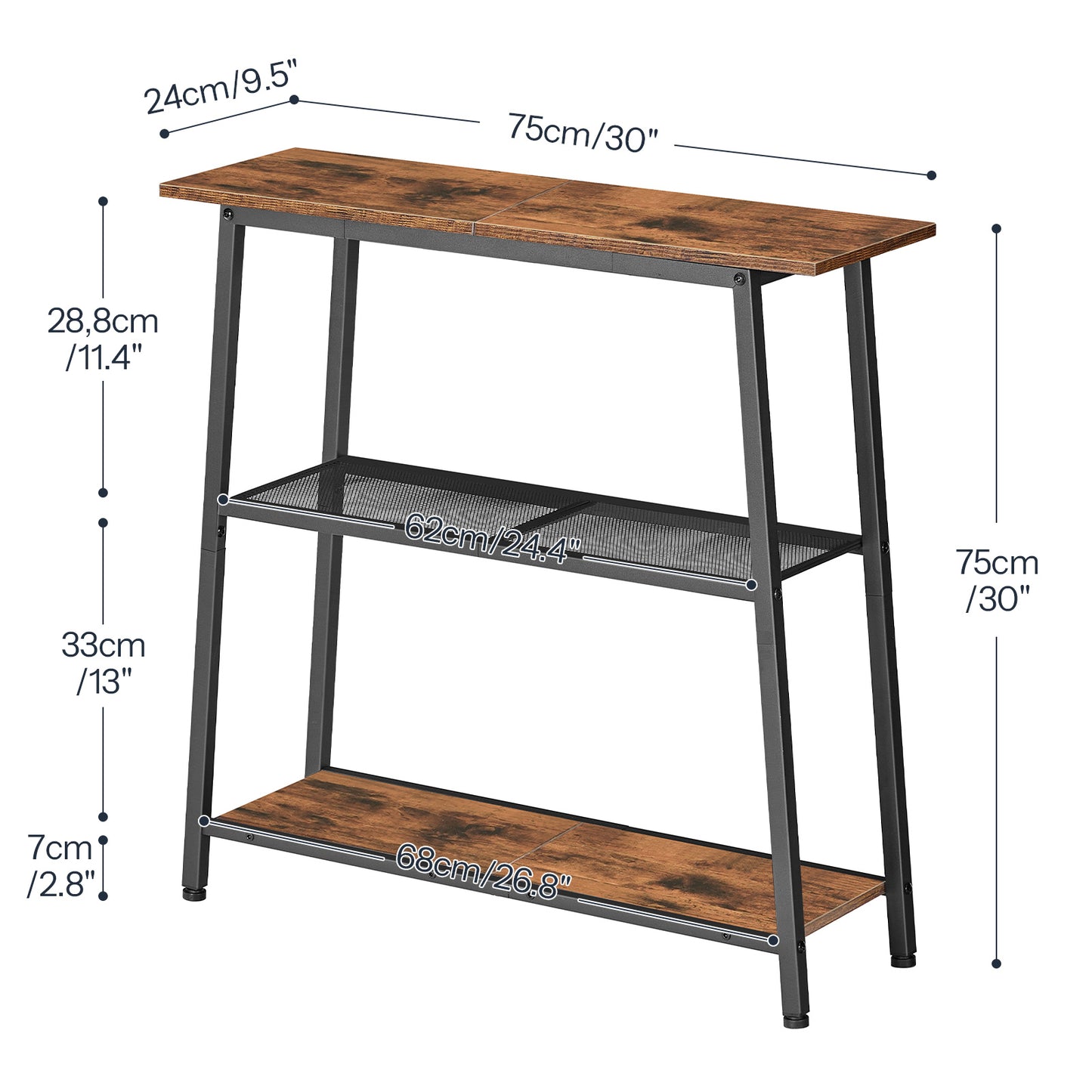HOOBRO 30 inch 3-Tier Narrow Console Table with Storage Shelves