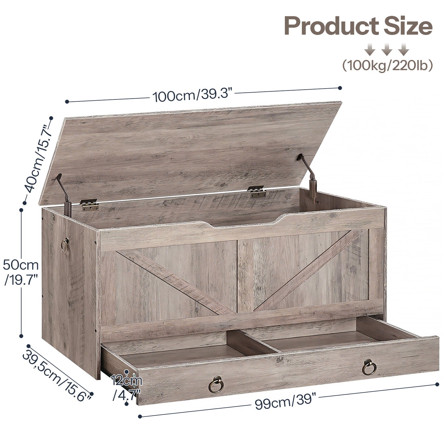 HOOBRO 39.3-inch Toy Box Storage Box with Drawer Safety Hinges