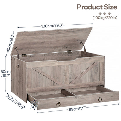 HOOBRO 39.3-inch Toy Box Storage Box with Drawer Safety Hinges