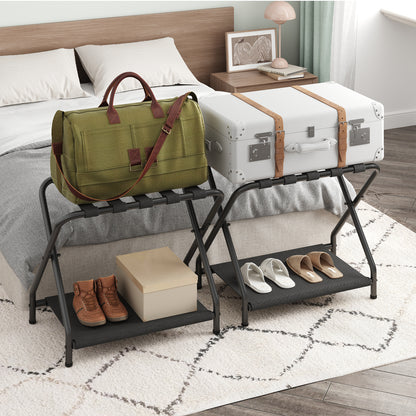 HOOBRO Folding Luggage Rack with Fabric Shelf