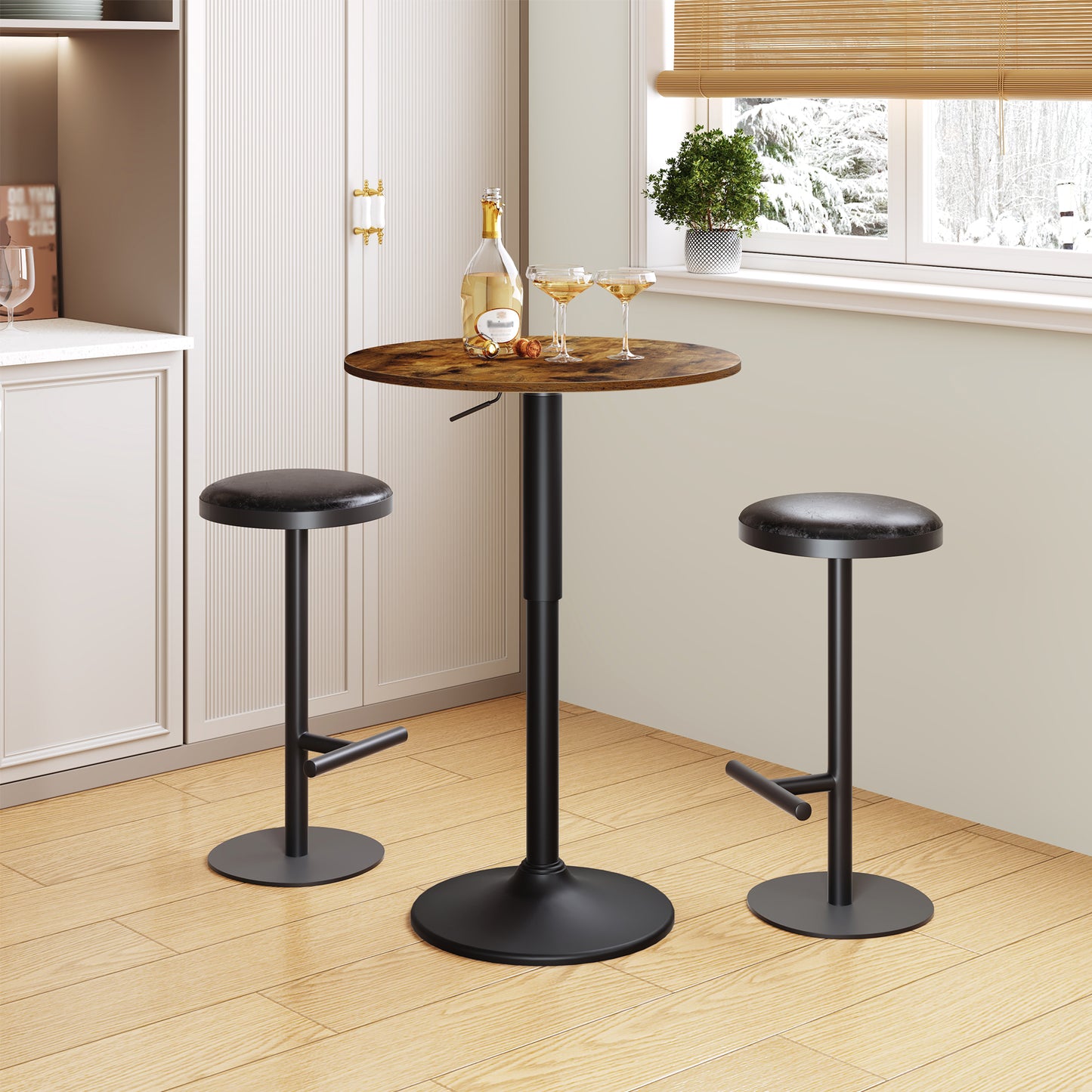 HOOBRO 27-35.4 Inch Height-Adjustable Round Bar Table with Sturdy Base