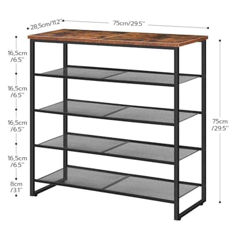 Shelving unit with dimensions labeled on a white background