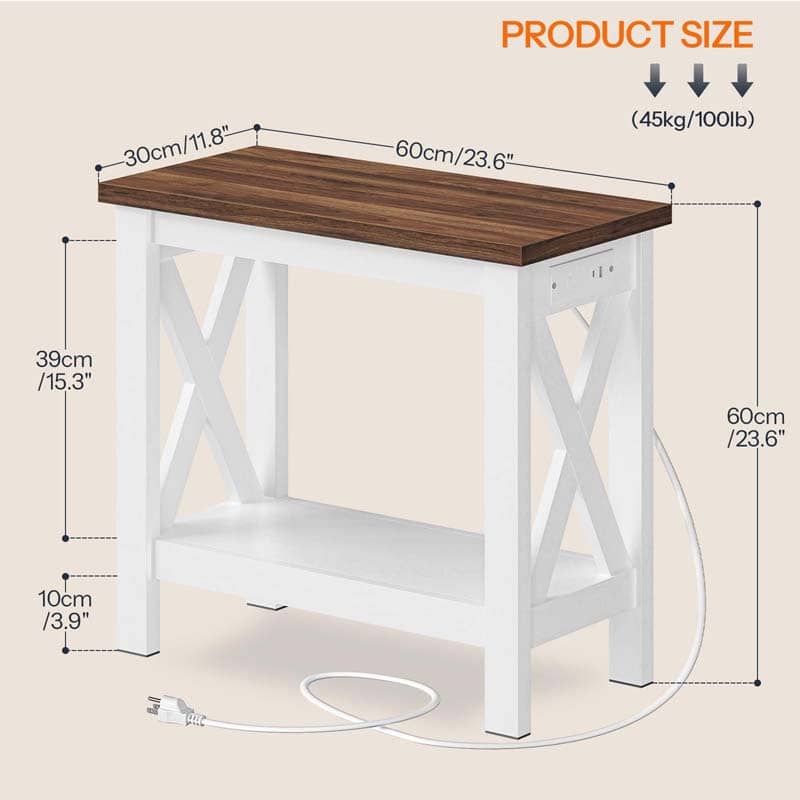 HOOBRO Farmhouse Style Narrow Side Table with Charging Station