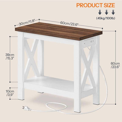 HOOBRO Farmhouse Style Narrow Side Table with Charging Station