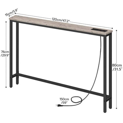 Console table with dimensions labeled on a white background