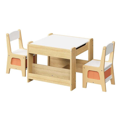 Children's wooden table and chairs set on a white background