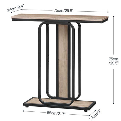Detailed dimensions and internal space specifications chart of HOOBRO slim entryway console table.