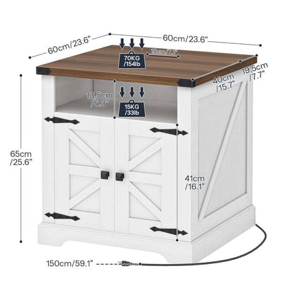 HOOBRO 23.6-inch White Wooden Farmhouse Night Stand with Charging Station
