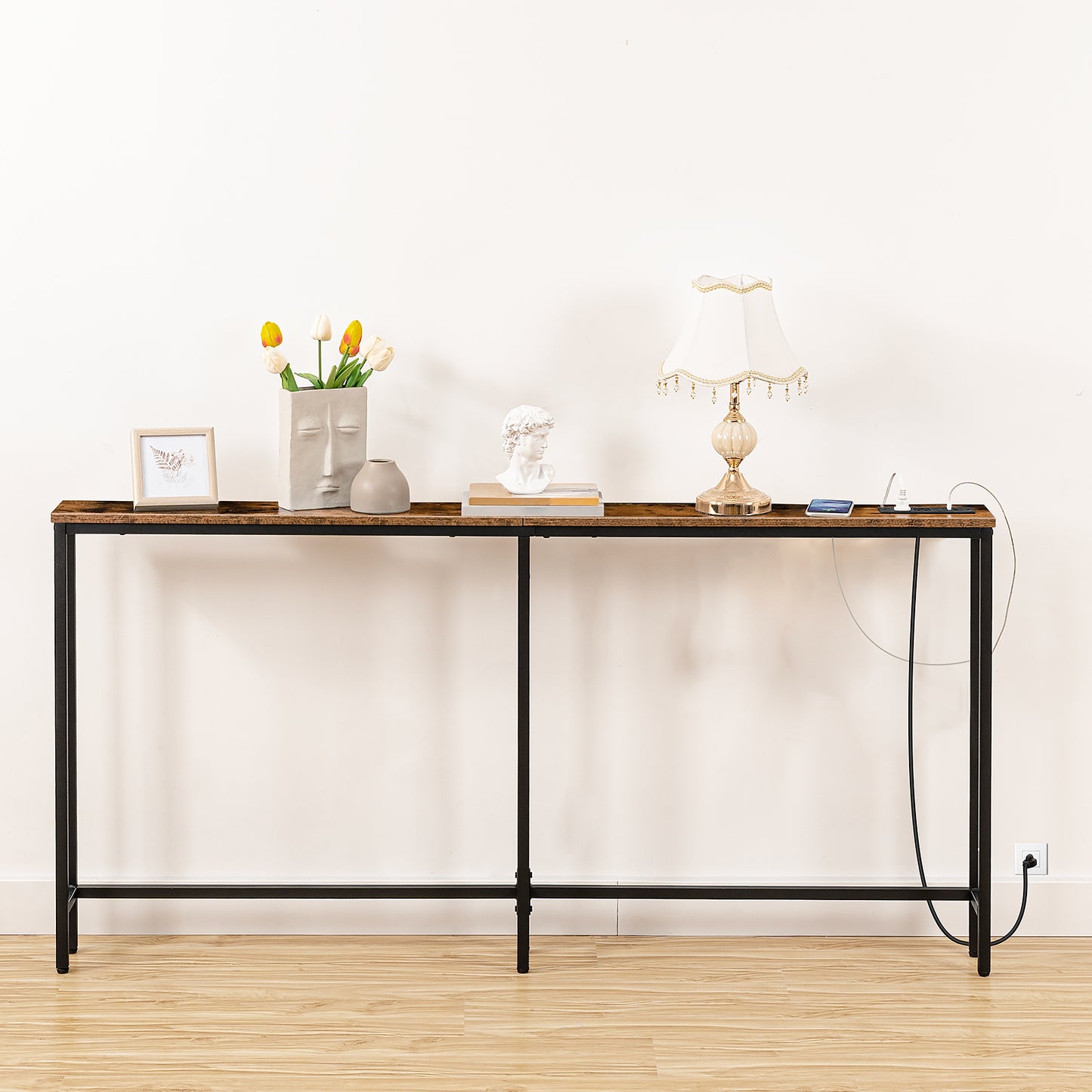 HOOBRO 63-inch Narrow Console Table with Charging Station