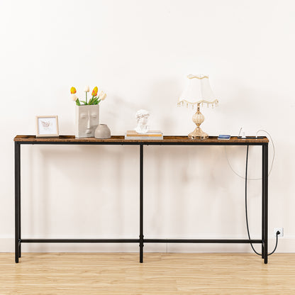 HOOBRO 63-inch Narrow Console Table with Charging Station