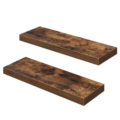 A set of 2 HOOBRO vintage brown engineered wood floating shelves with thick industrial style profiles.
