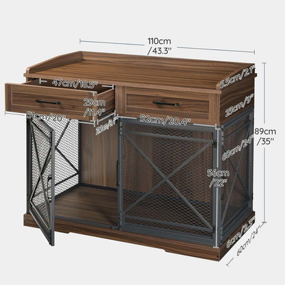 Wooden desk with dimensions labeled on a white background