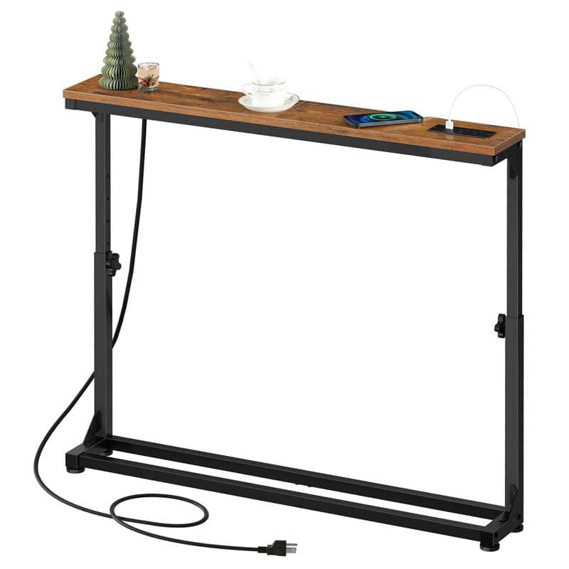 HOOBRO Narrow Console Table with Power Outlets & Adjustable Height (25-32.9inch)