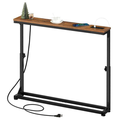 HOOBRO Narrow Console Table with Power Outlets & Adjustable Height (25-32.9inch)