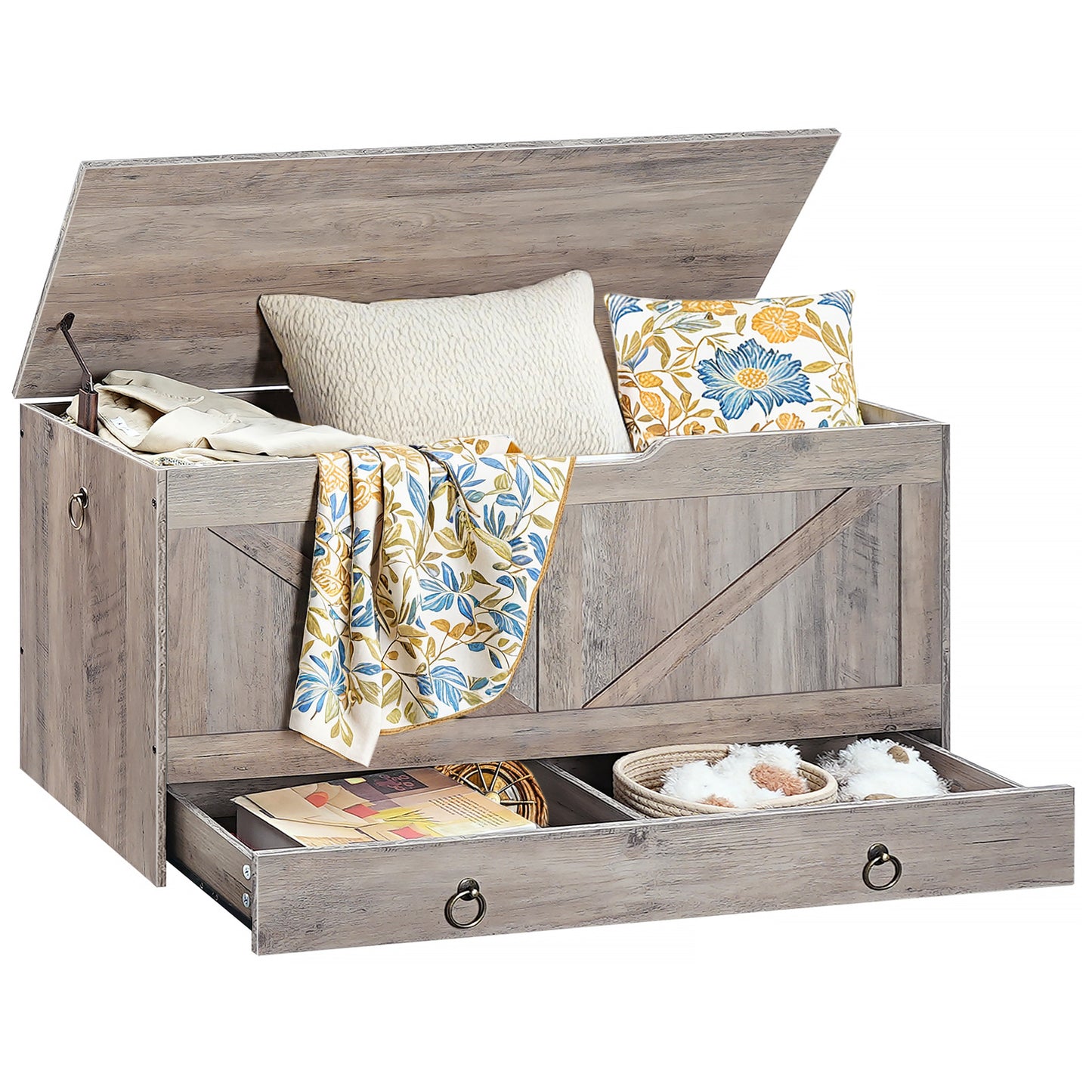 HOOBRO 39.3-inch Toy Box Storage Box with Drawer Safety Hinges