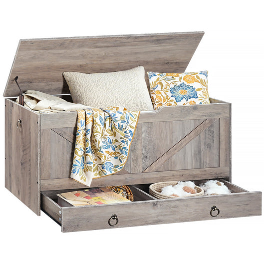 HOOBRO 39.3-inch Toy Box Storage Box with Drawer Safety Hinges