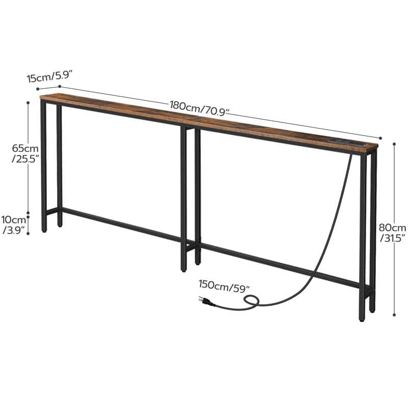 HOOBRO 70.9-Inch Extra Long Console Table with Charging Station & USB Ports