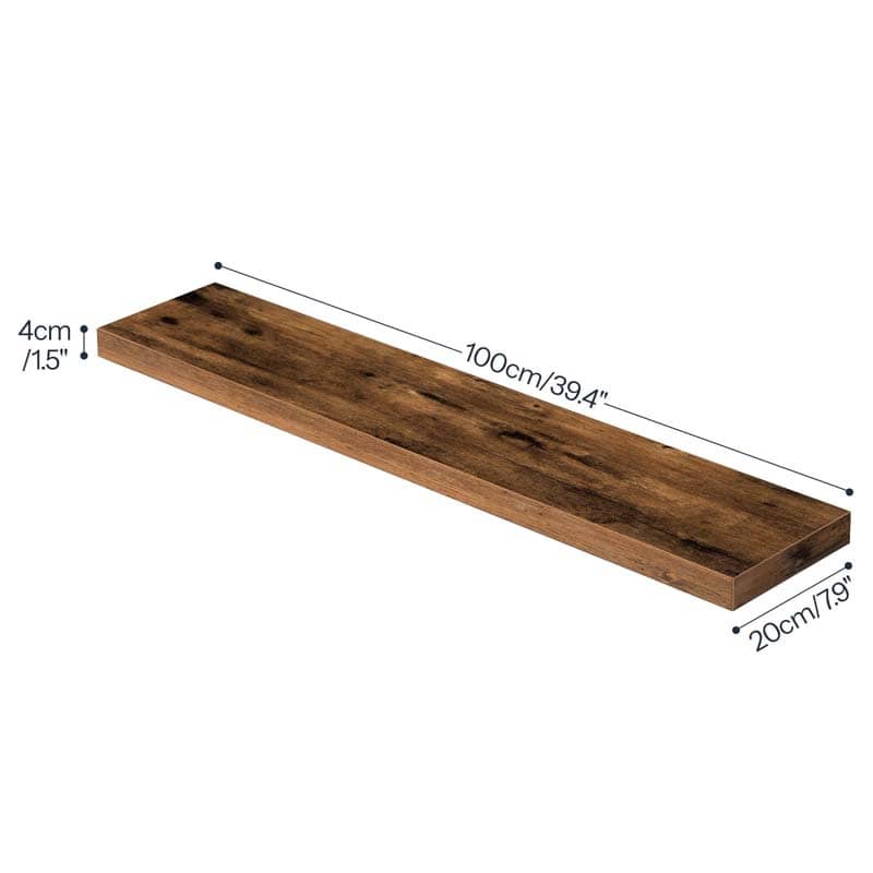 Size dimensions chart for the floating wall shelf measuring 39.4 inches long and 1.5 inches thick.