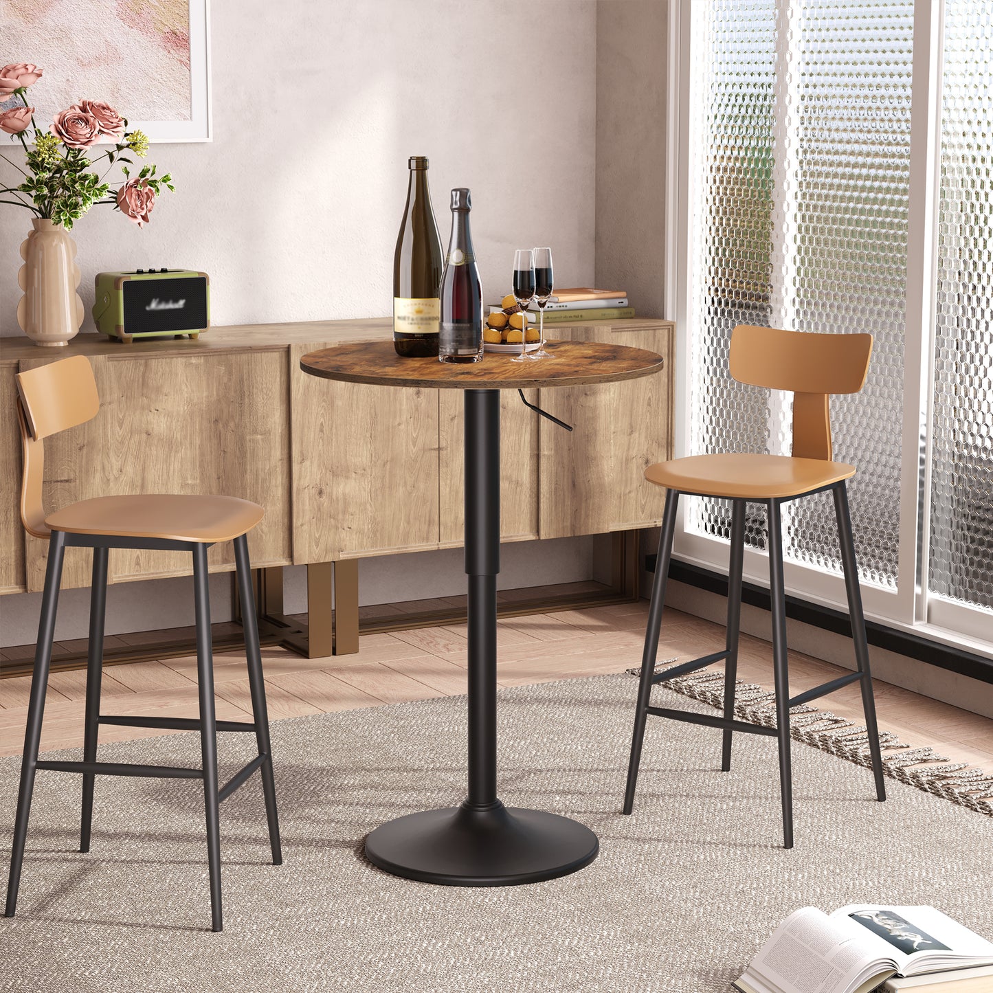 HOOBRO 27-35.4 Inch Height-Adjustable Round Bar Table with Sturdy Base