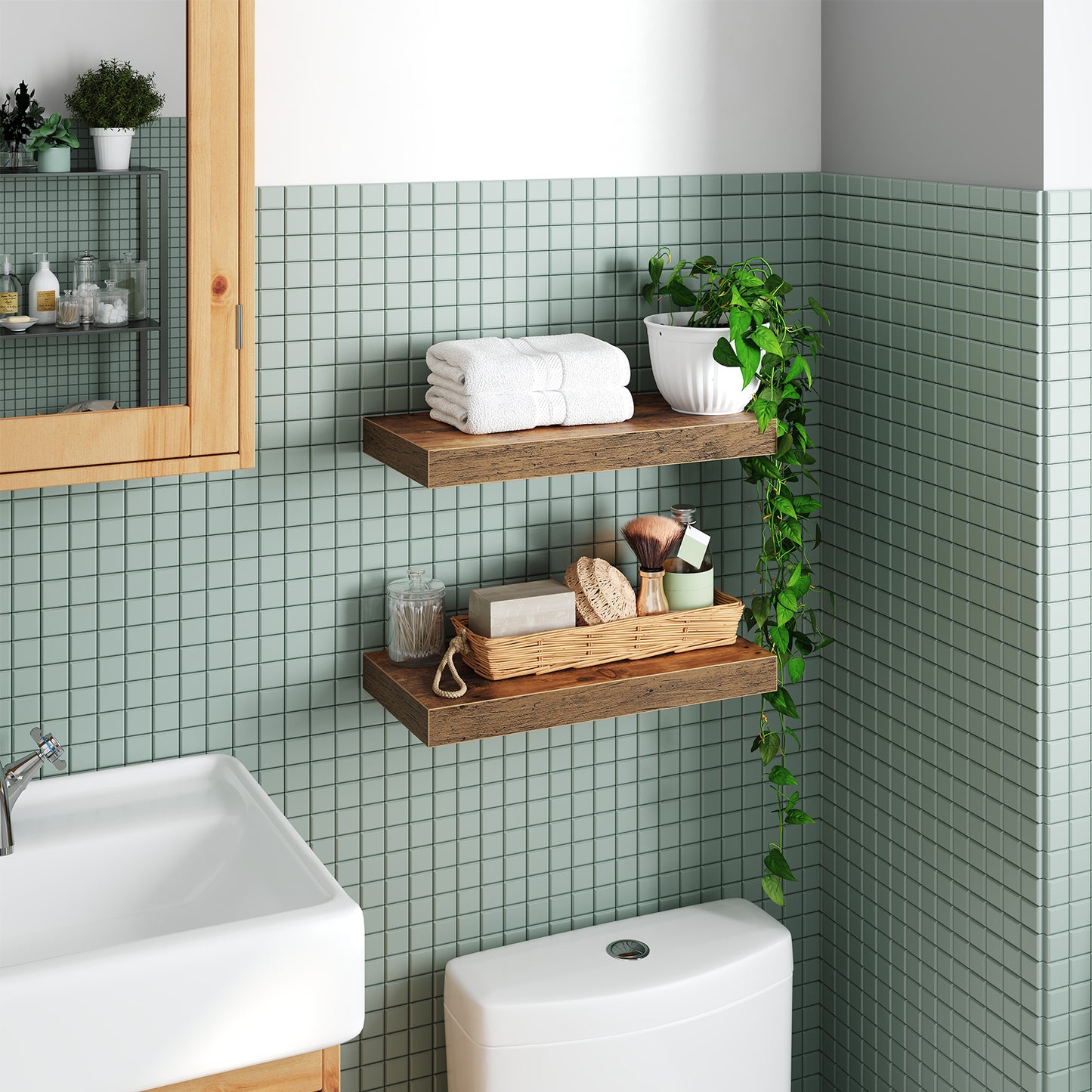 HOOBRO 15.7-inch Wall-Mounted Shelf with Invisible Brackets / 2PICS