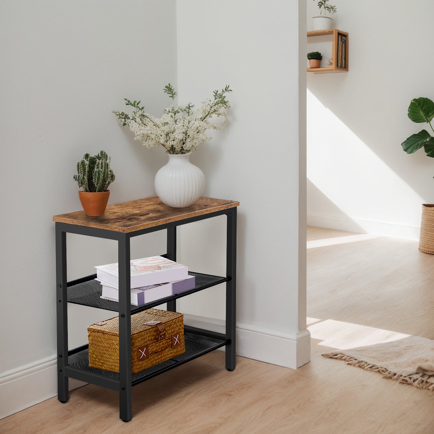 HOOBRO 3-Tier Narrow Side Table with Adjustable Shelves