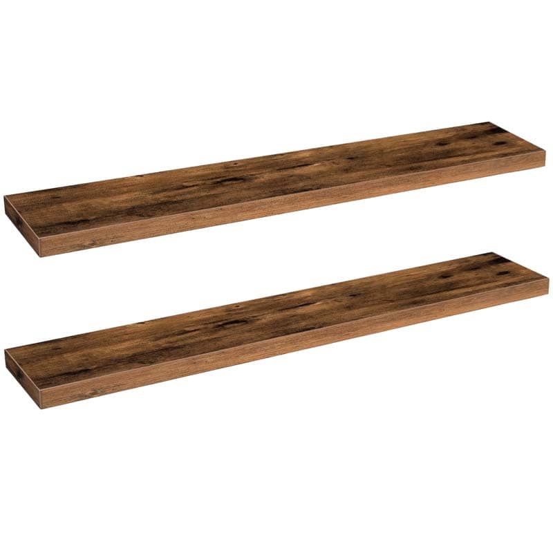 A set of 2 HOOBRO vintage brown engineered wood floating shelves with thick industrial style profiles.