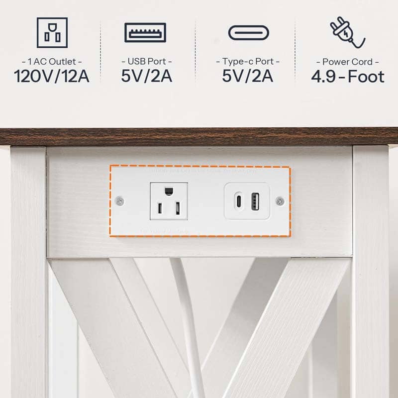 HOOBRO Farmhouse Style Narrow Side Table with Charging Station