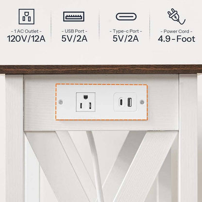 HOOBRO Farmhouse Style Narrow Side Table with Charging Station
