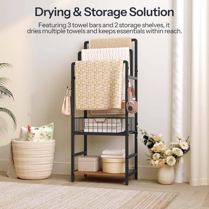 Versatile laundry room towel storage and drying solution rack keeping clean linens organized.