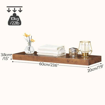 Product dimensions chart of HOOBRO floating shelf showing 15.8 inch length and 22 lbs maximum weight capacity specification.