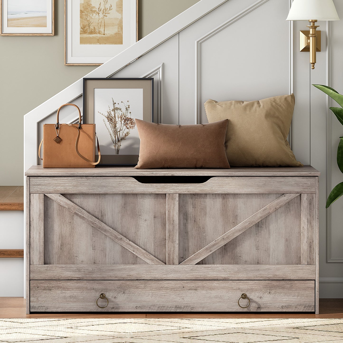 HOOBRO 39.3-inch Toy Box Storage Box with Drawer Safety Hinges