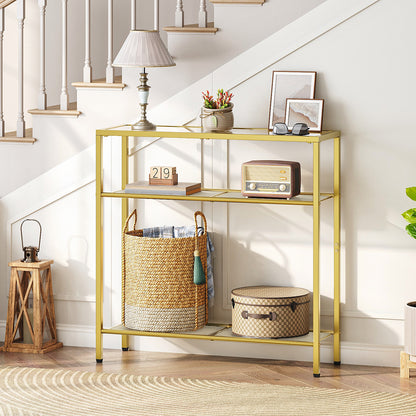 HOOBRO 29.5-inch 3-Tier Tempered Glass Narrow Console Table
