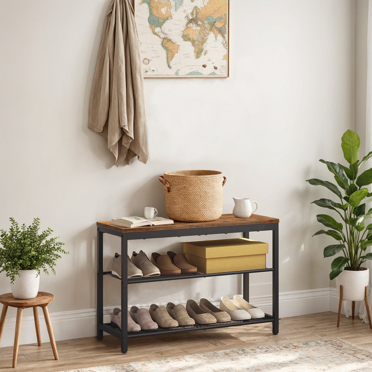 HOOBRO 29.5-inch Industrial Style 3-Tier Shoe Rack with Mesh Shelf