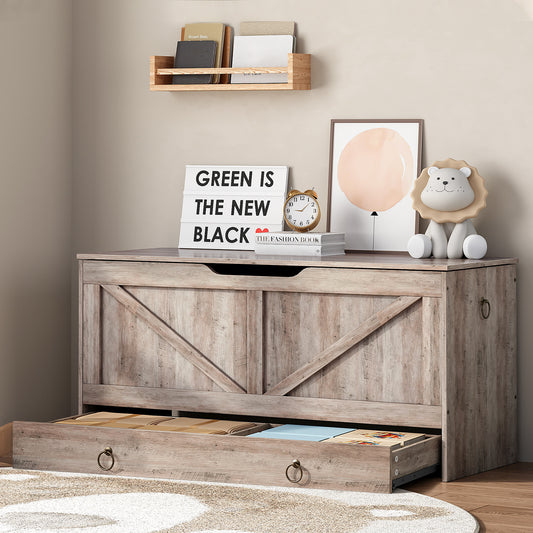 HOOBRO 39.3-inch Toy Box Storage Box with Drawer Safety Hinges