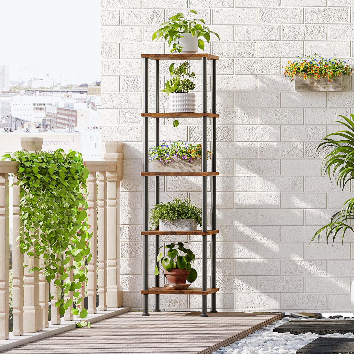 HOOBRO 5-Tier Square Corner Bookshelf
