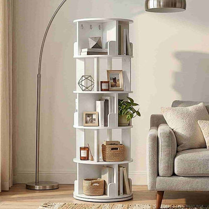 White corner shelf with decorative items in a living room setting