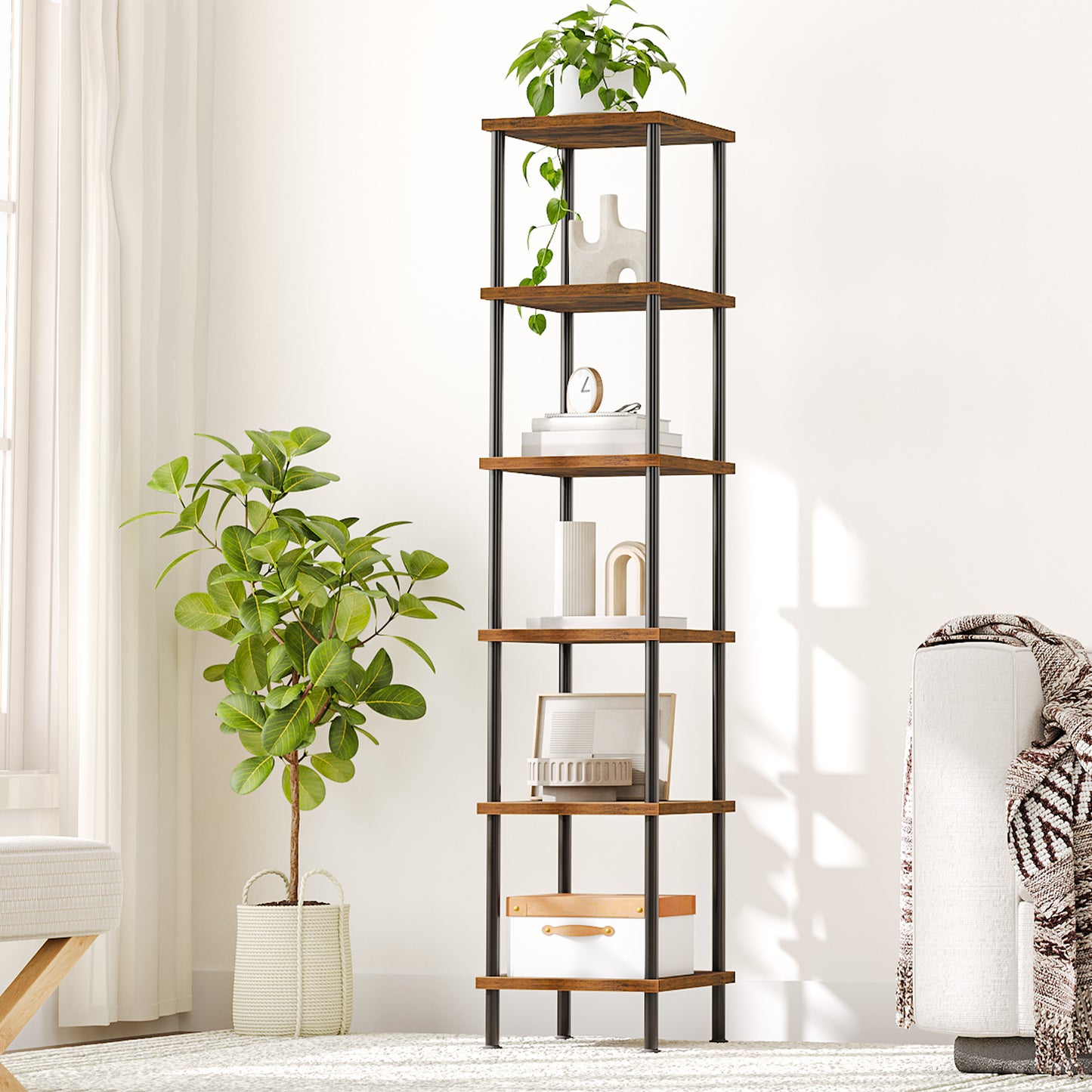 HOOBRO 6-Tier Square Rack Corner Bookshelf