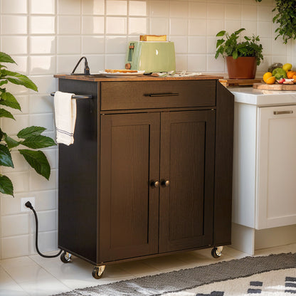 HOOBRO Rolling Kitchen Island with Power Outlet & Shelves & Drawers