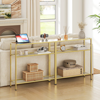 HOOBRO 29.5-inch 3-Tier Tempered Glass Narrow Console Table