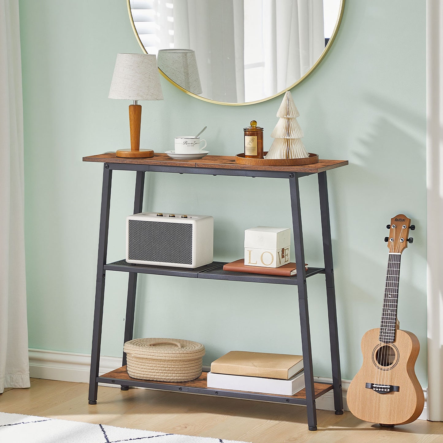HOOBRO 30 inch 3-Tier Narrow Console Table with Storage Shelves