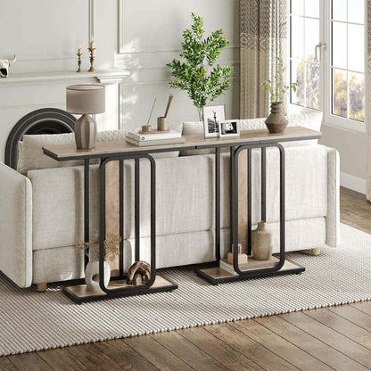 Two pieces of HOOBRO skinny behind couch tables arranged side by side in a living room sofa back zone.