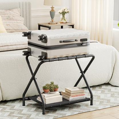 HOOBRO Folding Luggage Rack with Fabric Shelf